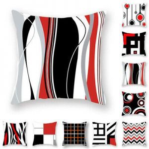 Home Shopping סלון כיסוי כרית (ציפית) מעוצב - לסלון/לחדר שינה (אדום לבן שחור)